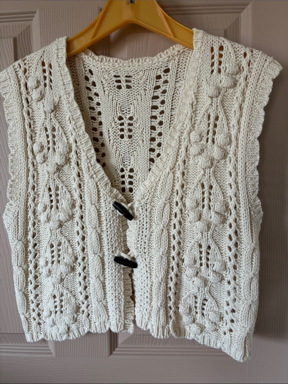 Handcrafted Cream Crochet Button-Front Vest